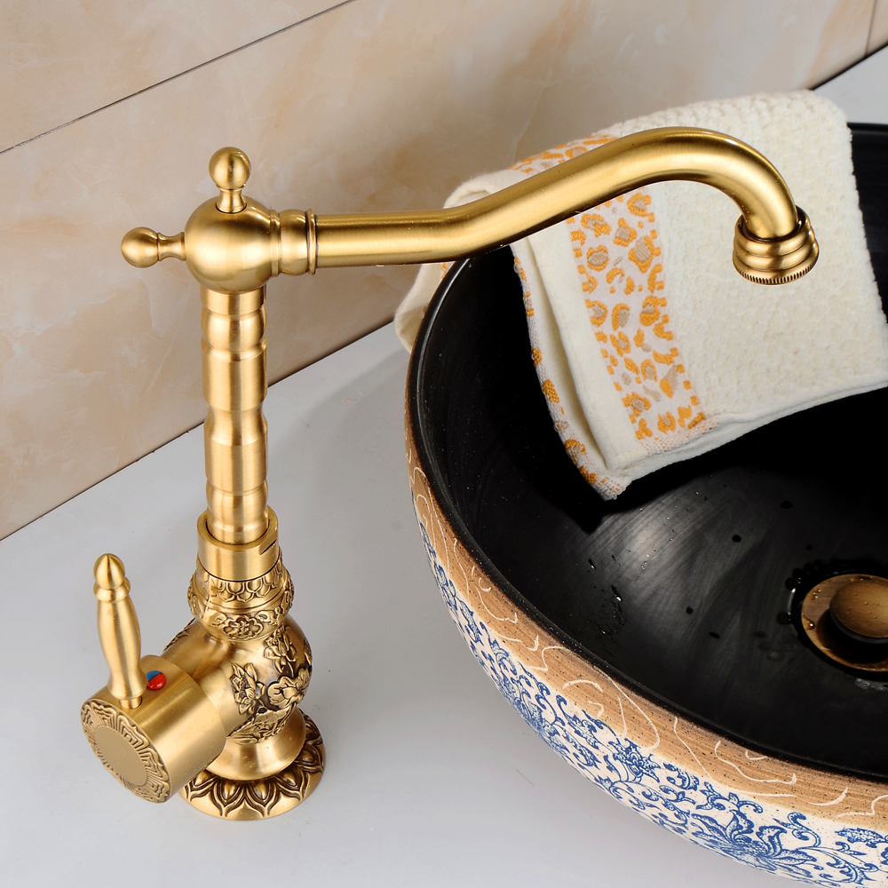 2017 new arrival single handle bathroom faucet basin crane tap antique brass and cold water tap 360 degree rotating ca9005