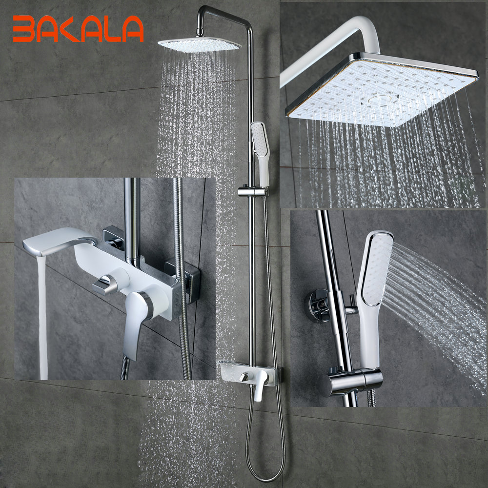 2017 solid brass luxury rainfall white paint shower bath set faucets wall mounted shower mixer faucets br002