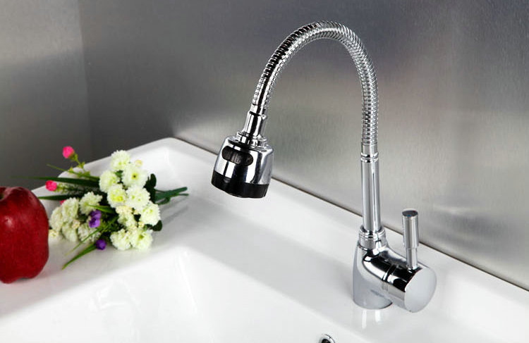 360 degree rotation kitchen sink tap with polished chrome kitchen faucet of cold water taps