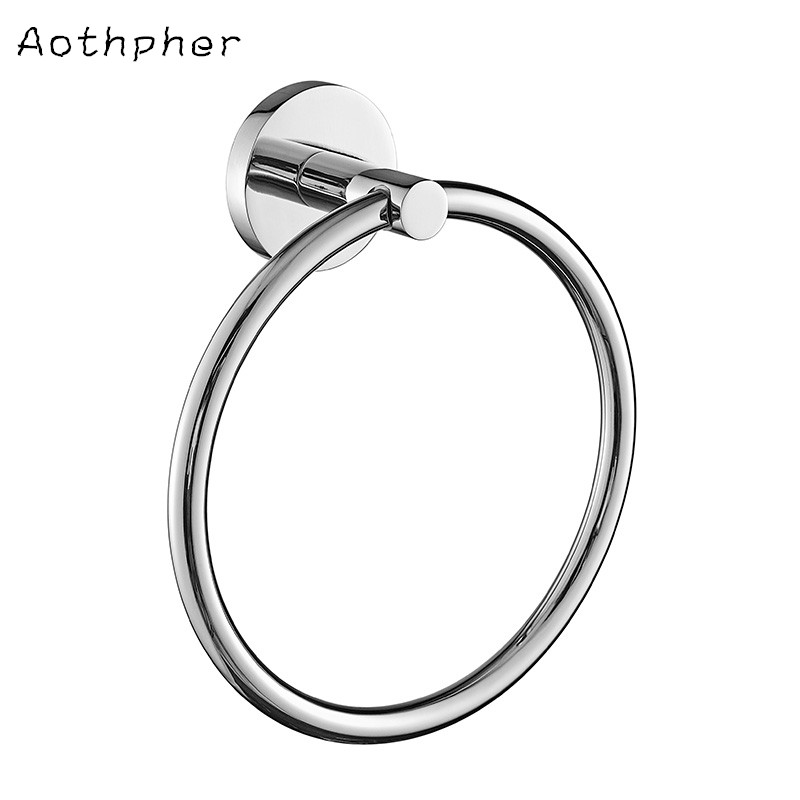 aothpher 304 chrome stainless steel towel ring simple style wall-mounted towel ring bathroom anti-rust household towel holder