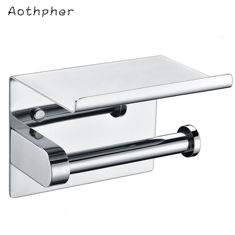 aothpher 304 stainless steel toilet paper holder bathroom chrome finished roll paper holder roll tissue holder and paper shelf