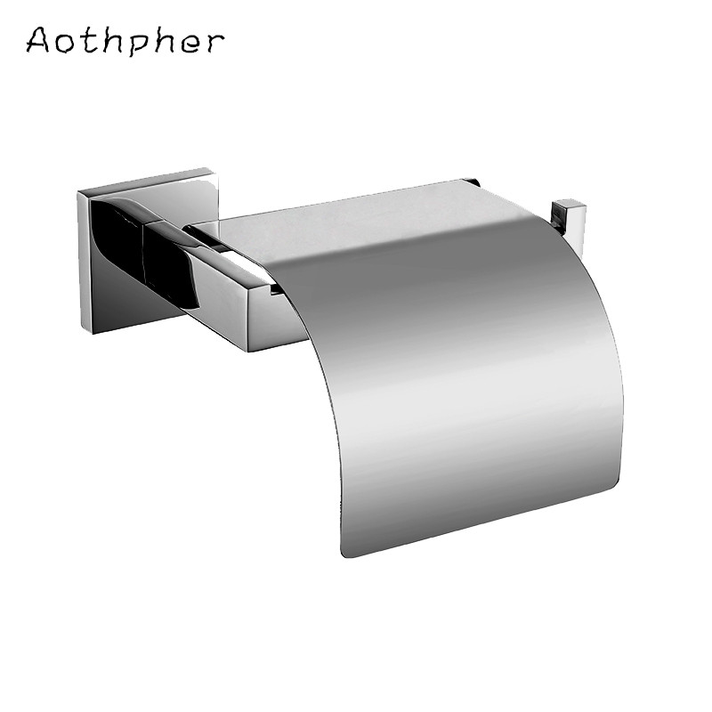 aothpher 304 stainless steel toilet paper holder with cover chrome finished roll paper holder wall mounted roll tissue holder