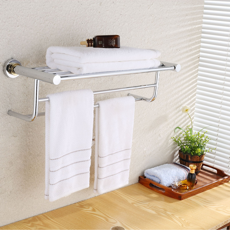 aothpher 60 cm stainless steel chrome finished dual tire towel brand bathroom accessories towel shelf wall mounted towel rail