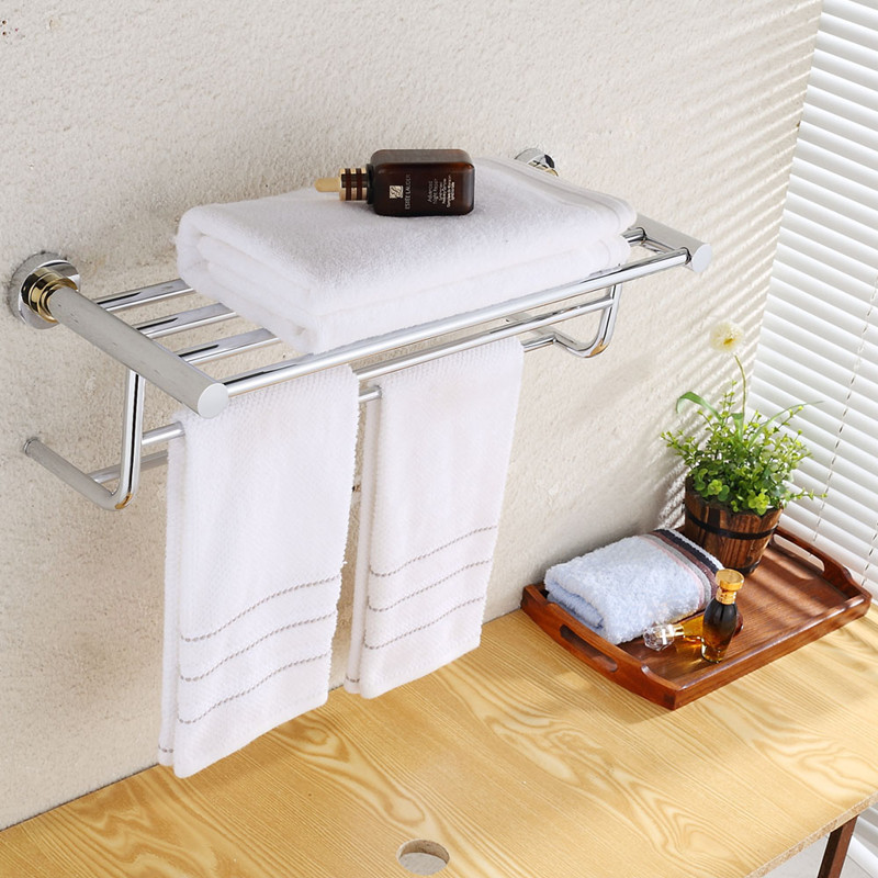 aothpher 60 cm stainless steel chrome finished dual tire towel brand bathroom accessories towel shelf wall mounted towel rail