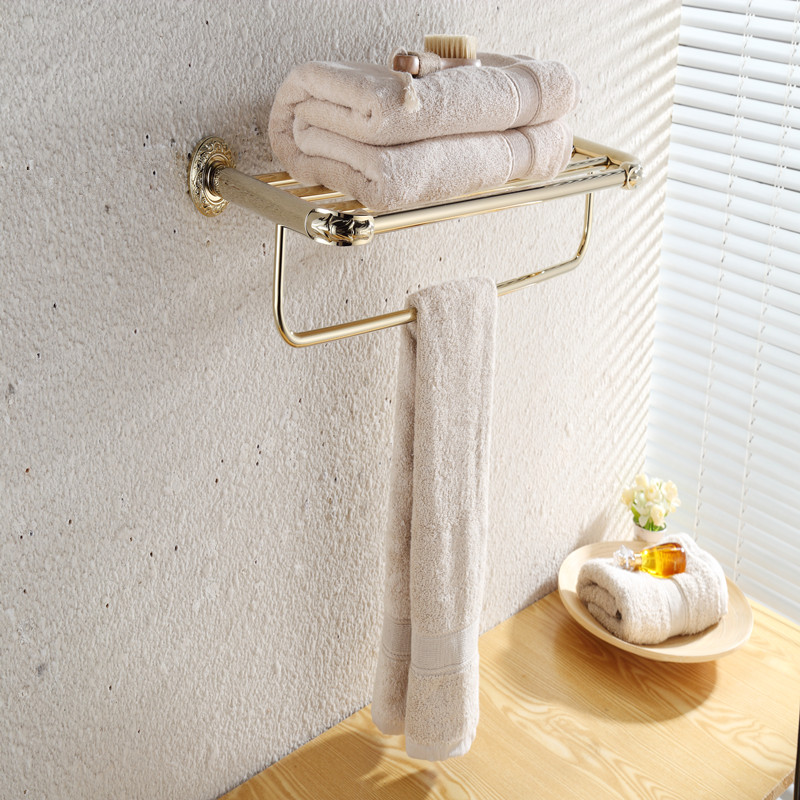 aothpher 60 cm stainless steel gold finished single tire towel brand bathroom accessories towel shelf wall mounted towel rail