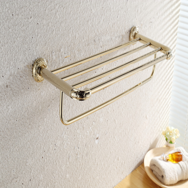 aothpher 60 cm stainless steel gold finished single tire towel brand bathroom accessories towel shelf wall mounted towel rail