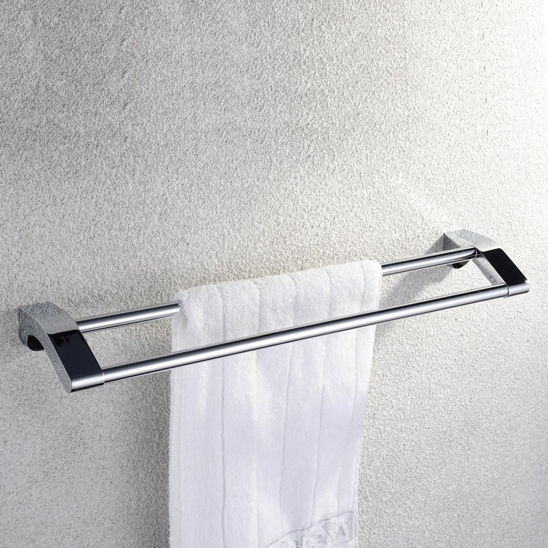 aothpher chrome 60cm wall-mounted bathroom chrome polish towel bars towels racks stainless double towel bar for bathroom