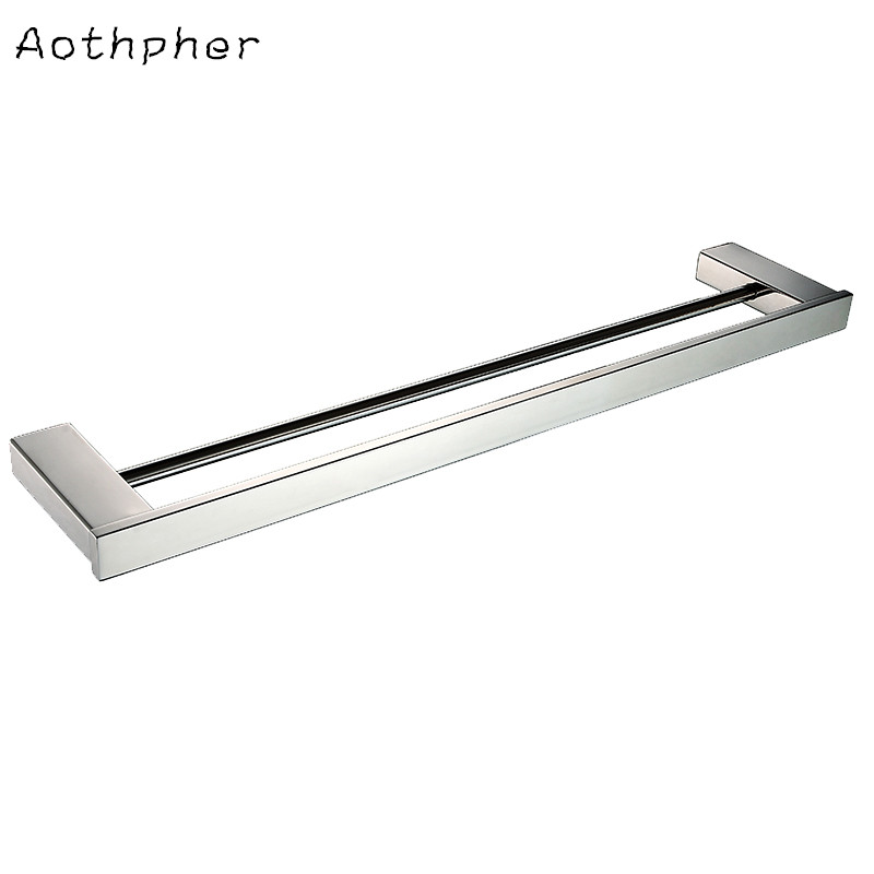 aothpher chrome 60cm wall-mounted bathroom mirror poish towel bars towels racks hanger double towel bar for bathroom kitchen