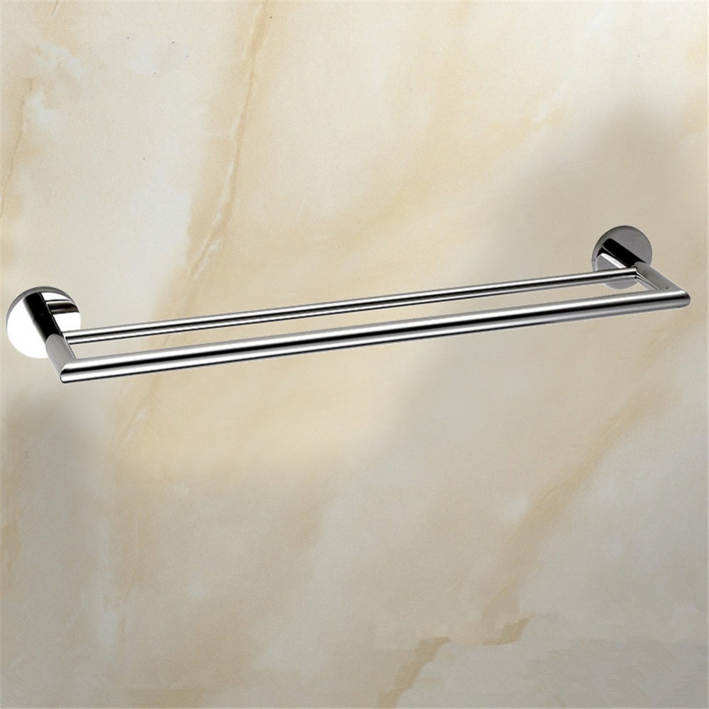 aothpher chrome 60cm wall-mounted bathroom mirror poish towel bars towels racks stainless double towel rack for bathroom kitchen