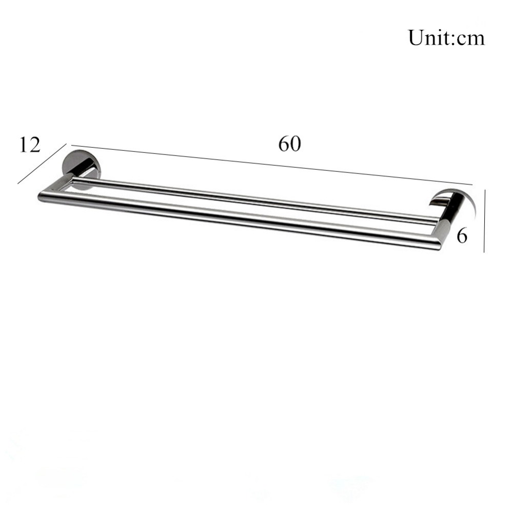 aothpher chrome 60cm wall-mounted bathroom mirror poish towel bars towels racks stainless double towel rack for bathroom kitchen