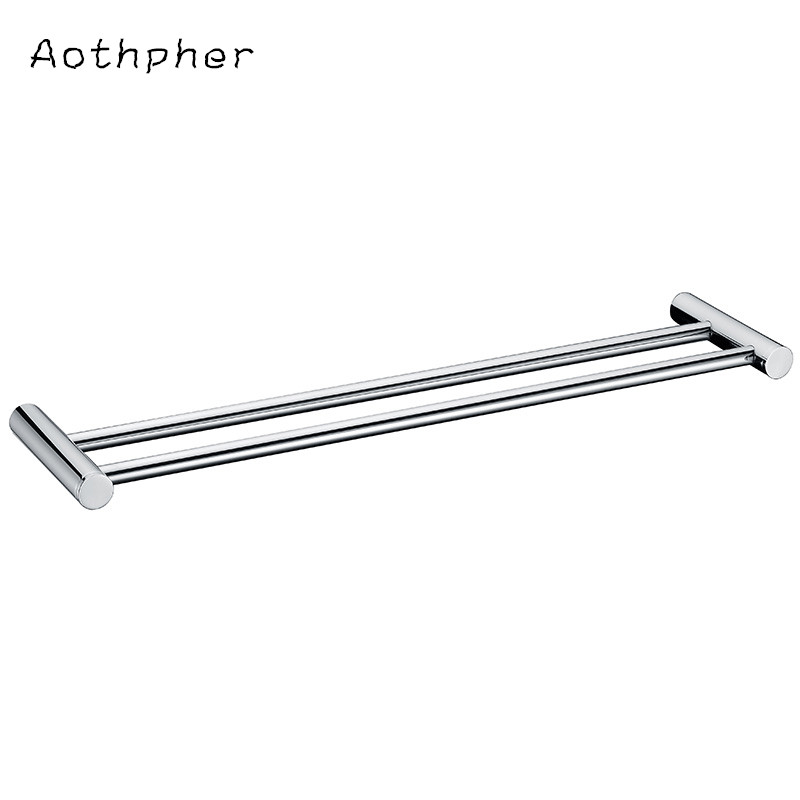 aothpher chrome 60cm wall-mounted bathroom mirror poish towel bars towels racks stainless double towel rack for bathroom kitchen