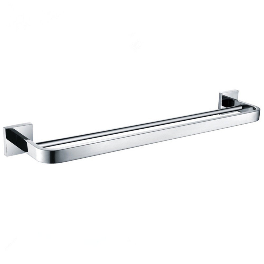 aothpher chrome 60cm wall-mounted bathroom mirror poish towel bars towels racks stainless double towel rack for bathroom kitchen