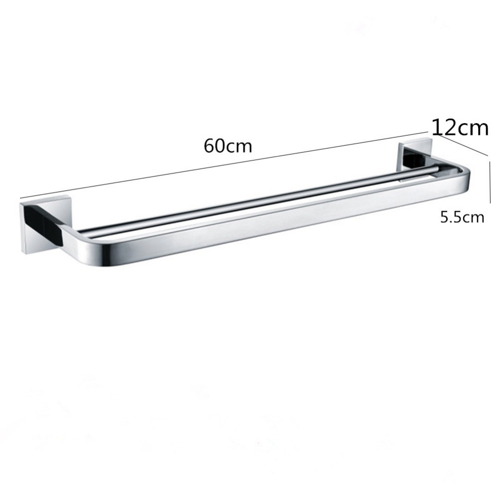 aothpher chrome 60cm wall-mounted bathroom mirror poish towel bars towels racks stainless double towel rack for bathroom kitchen