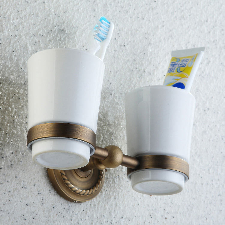 aothpher embedded wall mounted bathroom accessories european style golden copper double toothbrush tumbler&cup holder