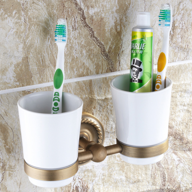 aothpher embedded wall mounted bathroom accessories european style golden copper double toothbrush tumbler&cup holder