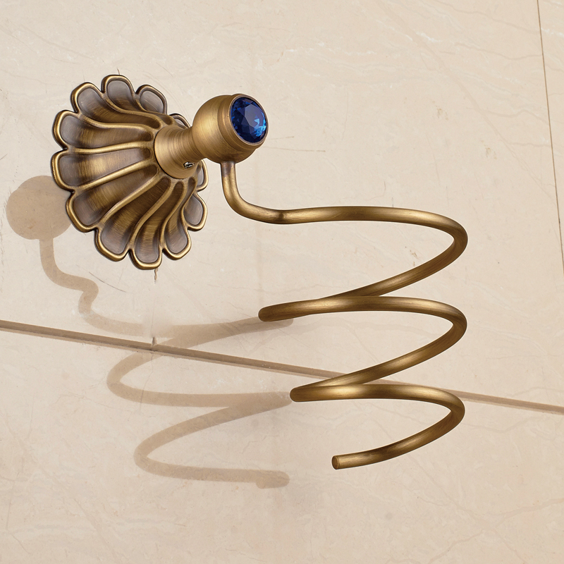 aothpher retro hairdryer twisted holder household wall-mounted space-saving hairdryer frame brass holder bathroom hardware