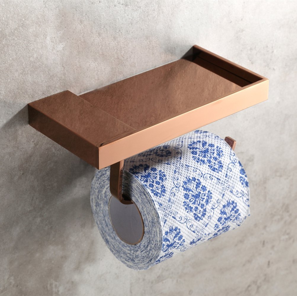 aothpher wall mounted brass toilet paper holder roll paper shelf in bathroom (ross gold)