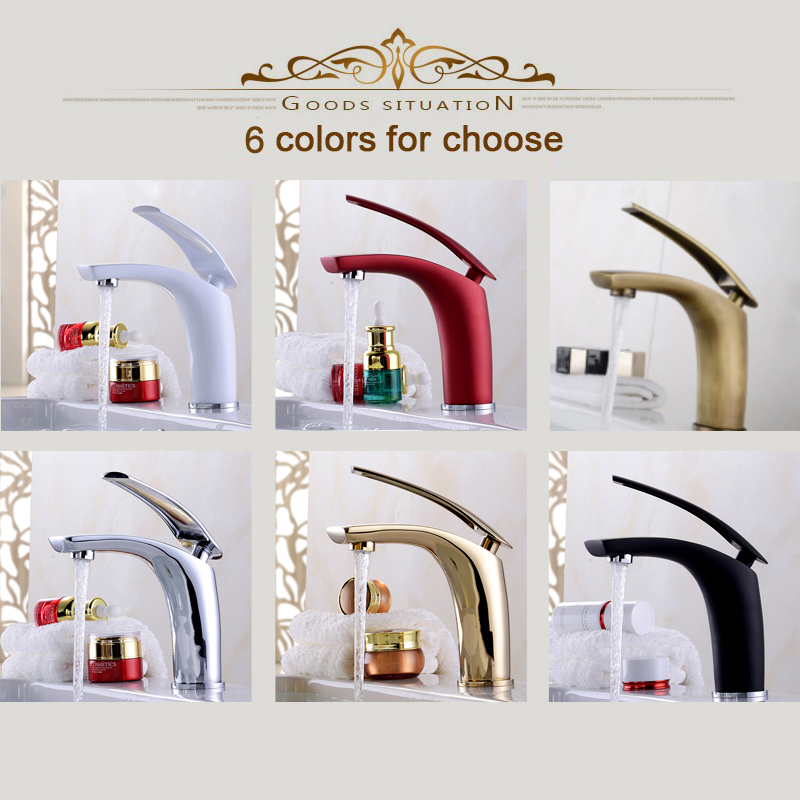 bakala 6 colorful painted basin faucets &cold mixer bathroom basin tap brass gold/chorme/white/red/black faucet crane br-1526