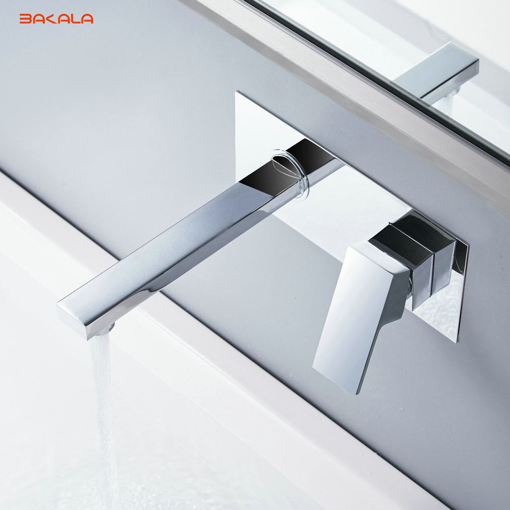 bakala bathroom basin sink faucet wall mounted square chrome brass mixer tap with embedded box lt-320r