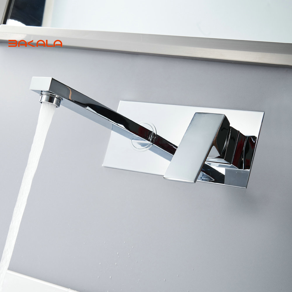 bakala bathroom basin sink faucet wall mounted square chrome brass mixer tap with embedded box lt-320r