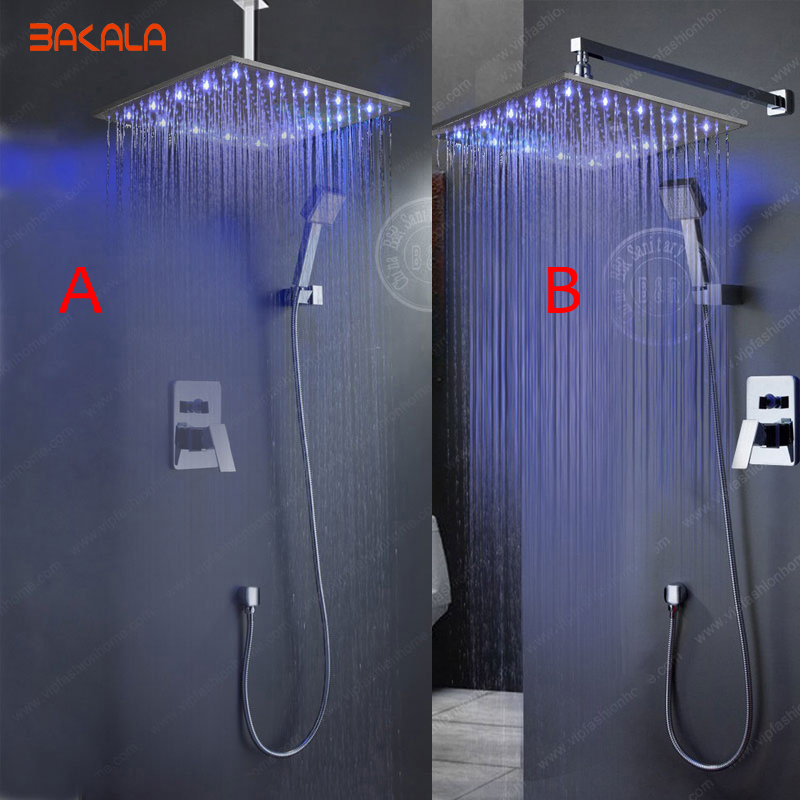 bakala bathroom ceiling rain shower led 7 colors automatic changing with wall mounted or ceiling mounted shower br-led1616