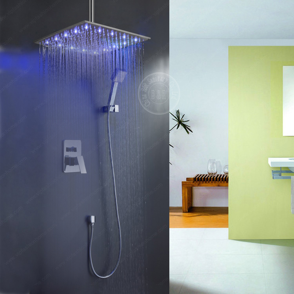 bakala bathroom ceiling rain shower led 7 colors automatic changing with wall mounted or ceiling mounted shower br-led1616