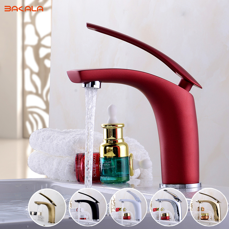 bakala bathroom faucet red/black/gold/green paint finish brass basin sink faucet mixer tap single handle br-1526