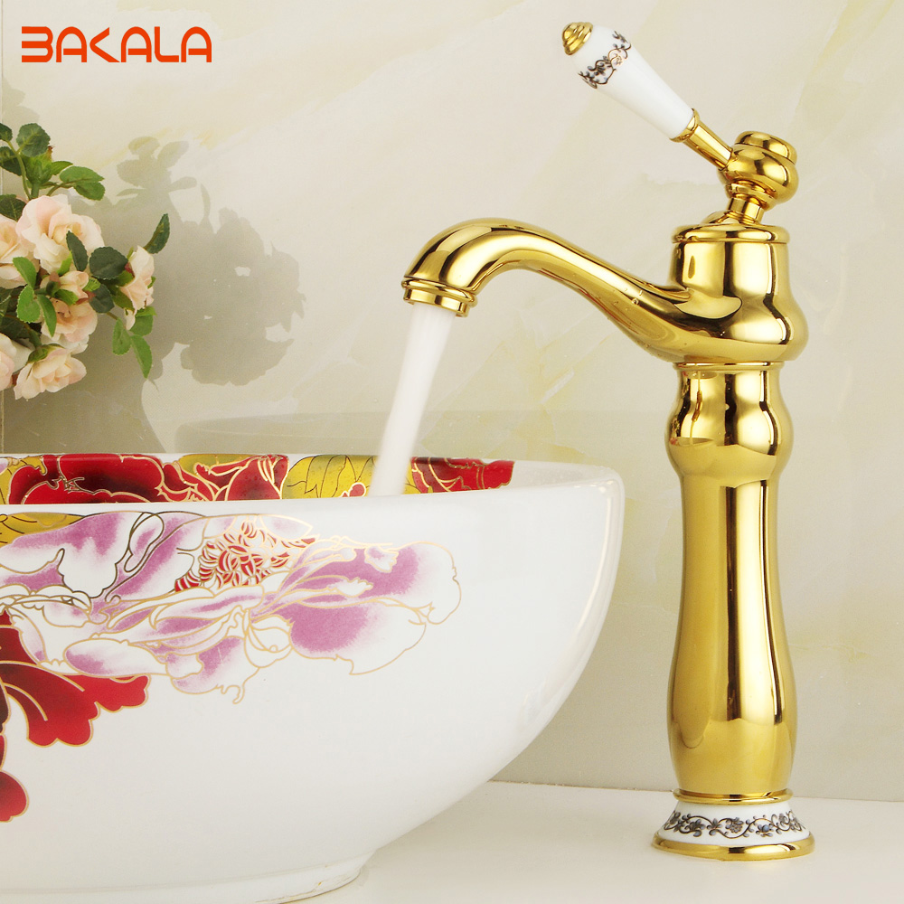 bakala bathroom golden faucet sink tall tap bathroom single handle single hole brass water mixer b-1089m/b-1091m