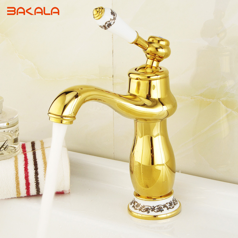 bakala bathroom golden faucet sink tall tap bathroom single handle single hole brass water mixer b-1089m/b-1091m