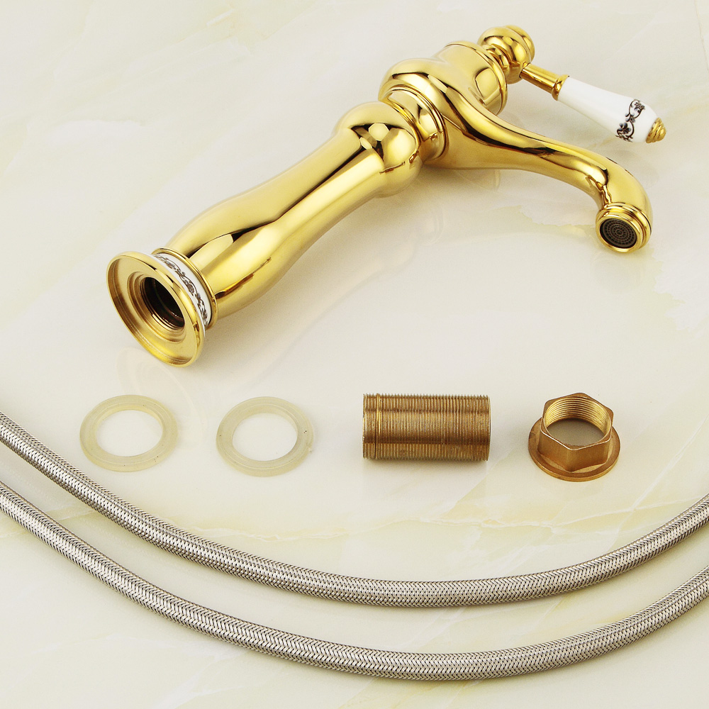 bakala bathroom golden faucet sink tall tap bathroom single handle single hole brass water mixer b-1089m/b-1091m