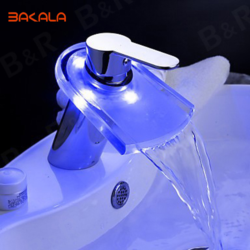 bakala brass chromed sink faucet single handle single hole led with bathroom tap mixer lh-8069