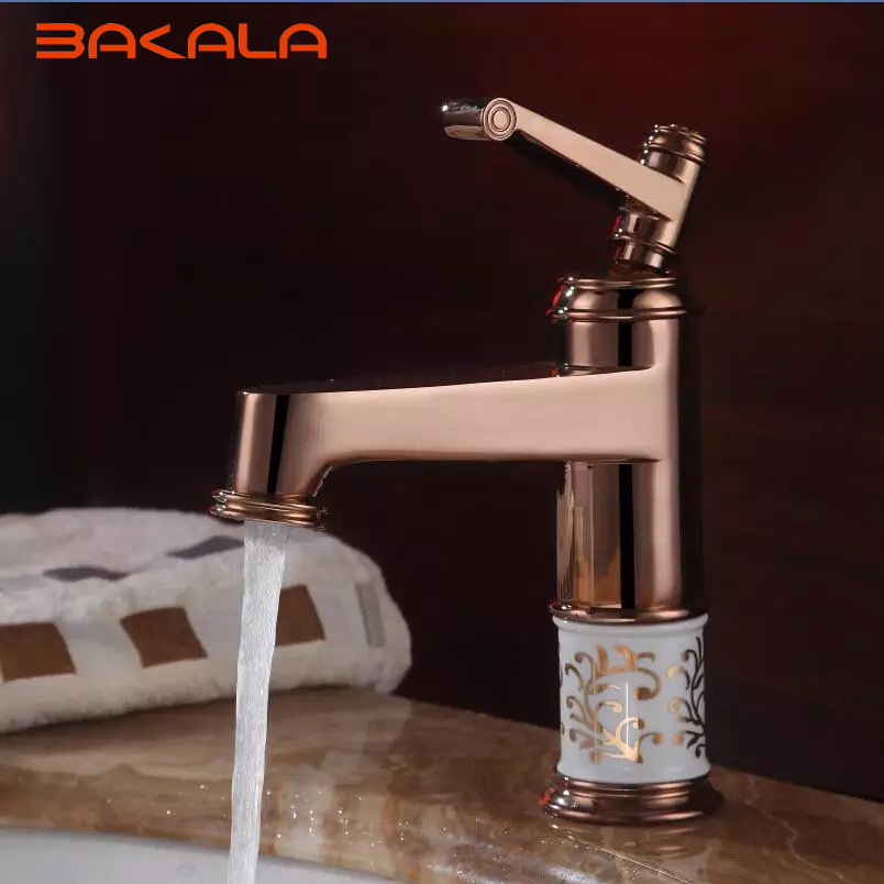 bakala deck mounted brass and ceramic faucet bathroom basin faucet mixer tap rose gold sink faucet bath basin sink faucet 1038m