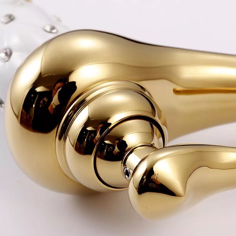 bakala elegant luxury golden crystal &cold water bathroom single hole basin faucet with diamond deck mounted brass mixer 1044