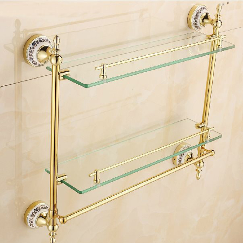 bakala fashionable brass double layer bathroom accessories gilded rack br-5513k