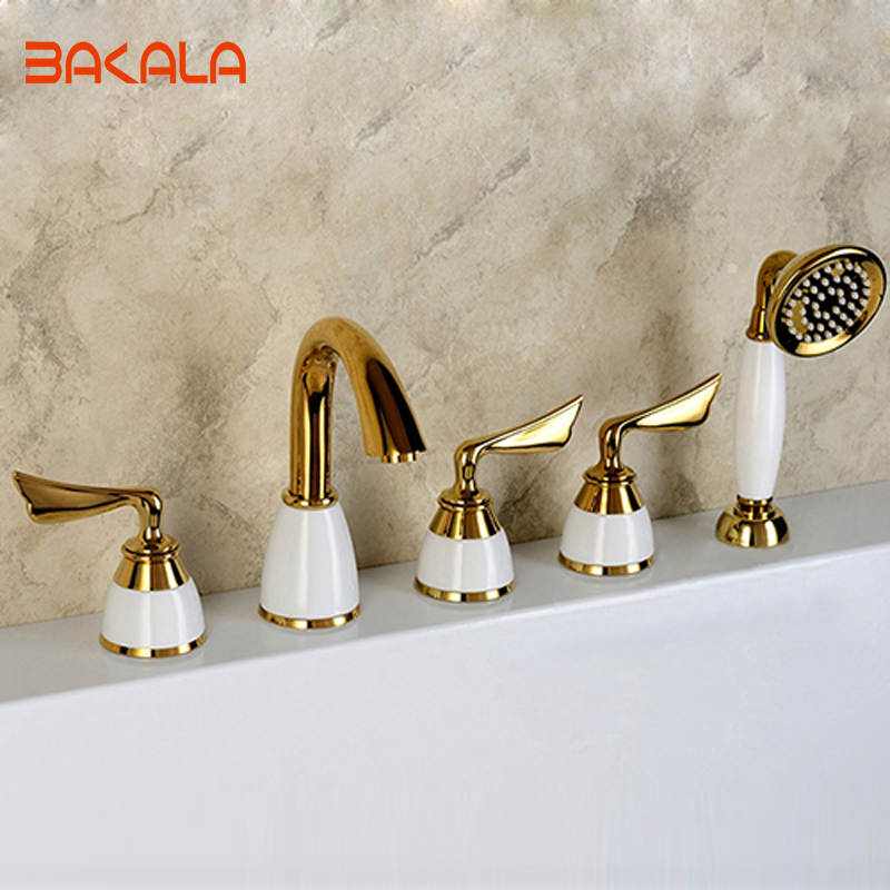 bakala gold bathtub mixer for bath square shower el golden brass bath tub faucet with brass ceramic hand shower gz7105k