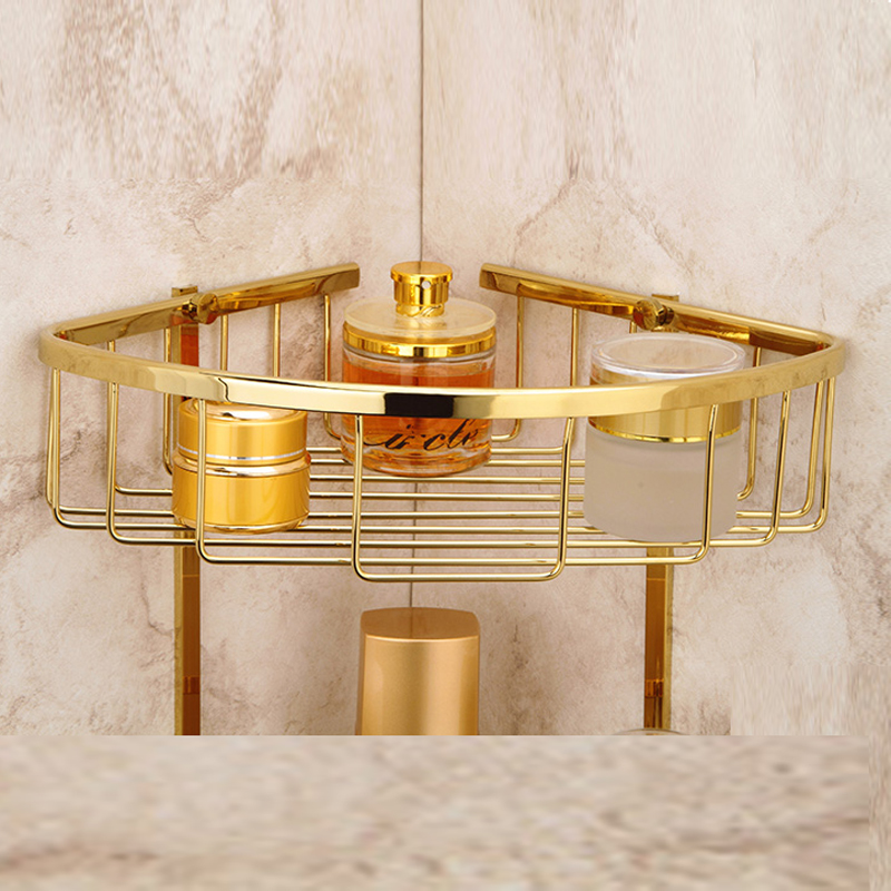 bakala golden finish decoration metal bathroom accessories brass double layer bathroom accessories rack br-6705