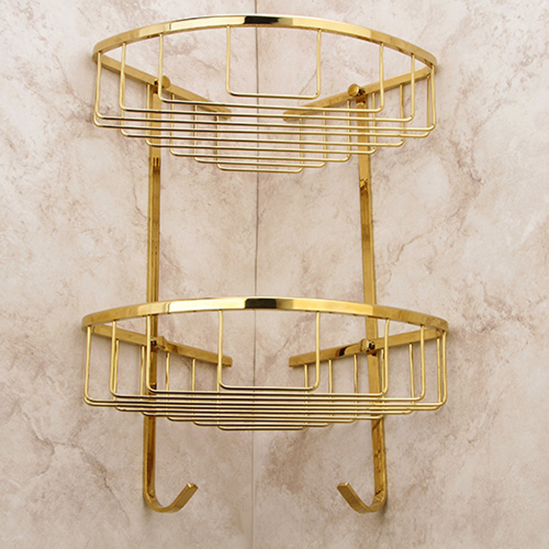 bakala golden finish decoration metal bathroom accessories brass double layer bathroom accessories rack br-6705