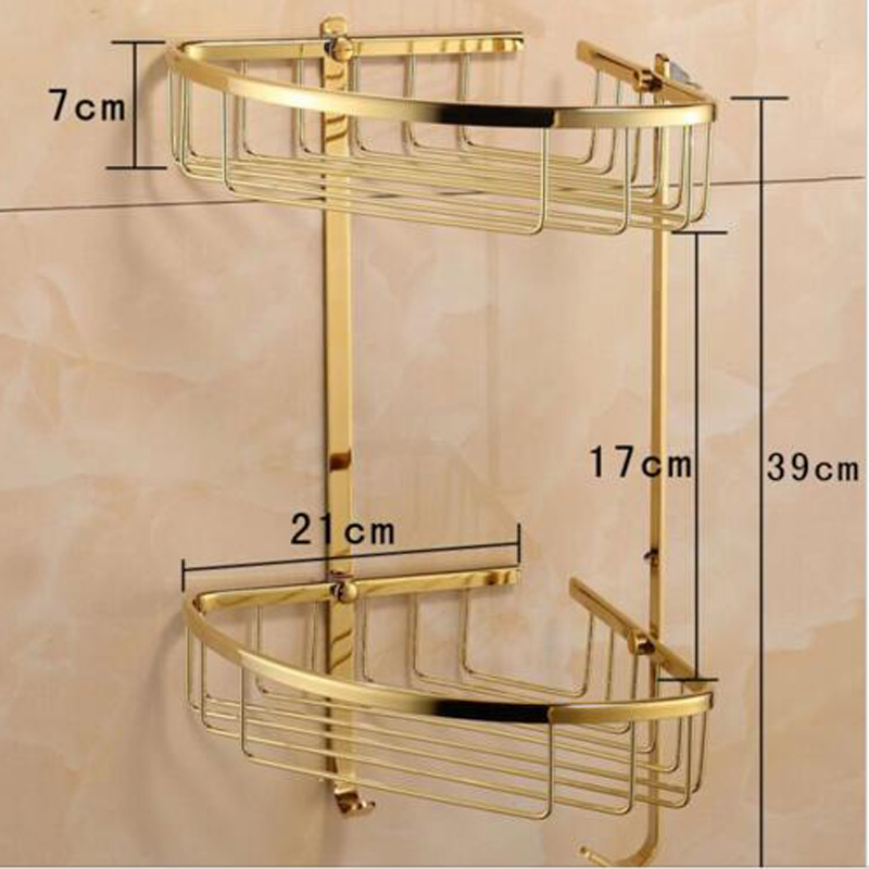 bakala golden finish decoration metal bathroom accessories brass double layer bathroom accessories rack br-6705