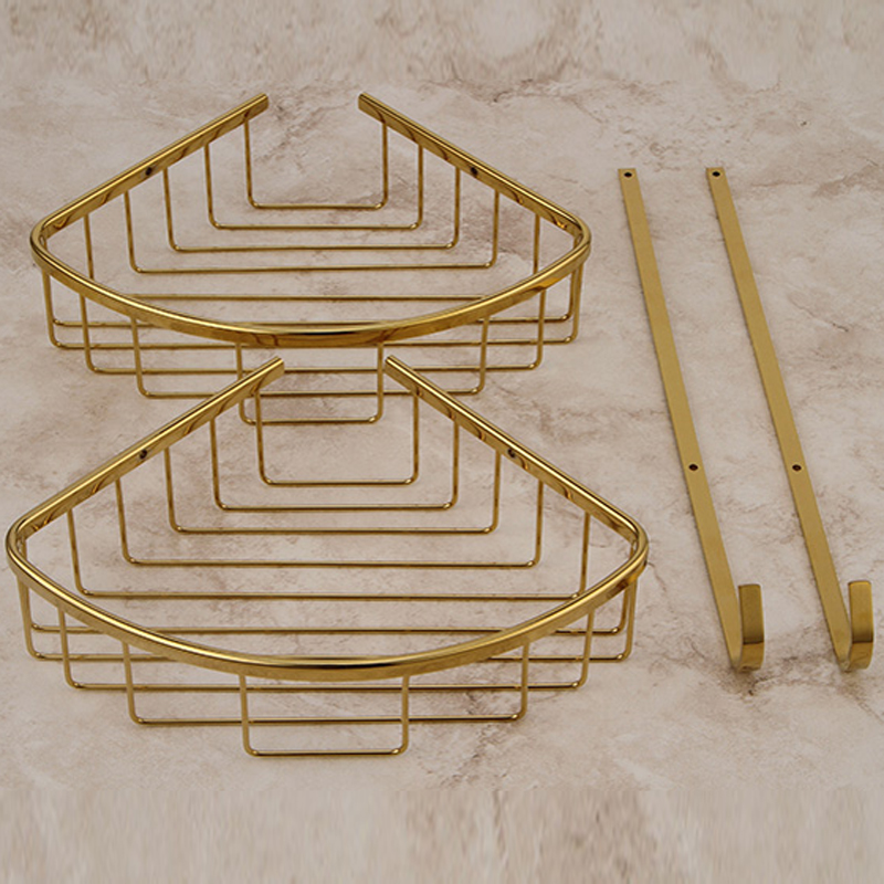 bakala golden finish decoration metal bathroom accessories brass double layer bathroom accessories rack br-6705