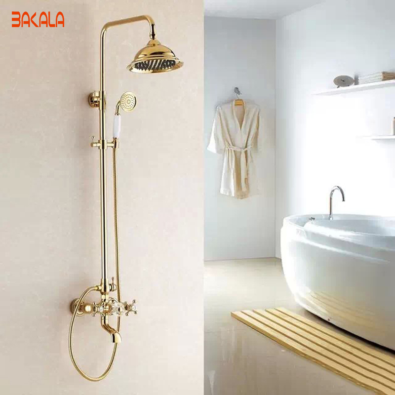 bakala good quality solid brass luxury rainfall golden shower bath set faucets wall mounted shower mixer faucets gz-6012