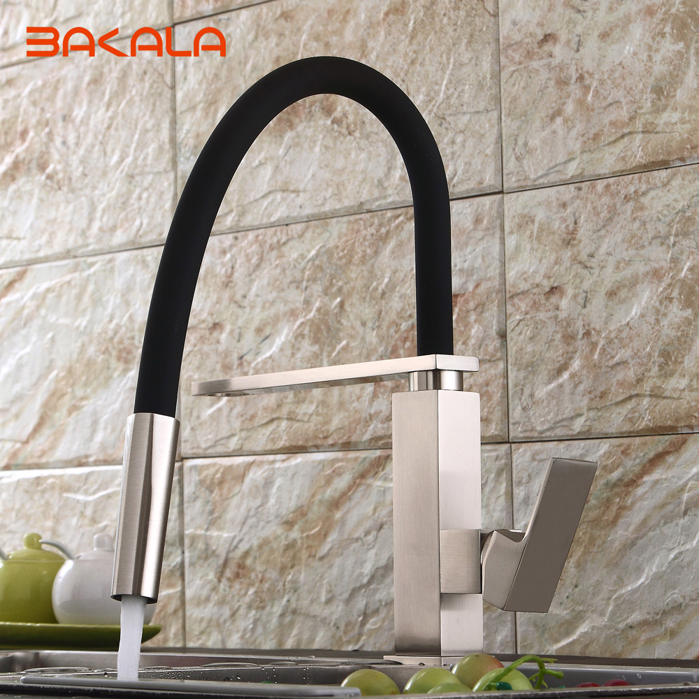 bakala kitchen faucet mixer tap brushed nickel/chrome/orb single hand kitchen tap mixer brass black pvc hose br-9204l