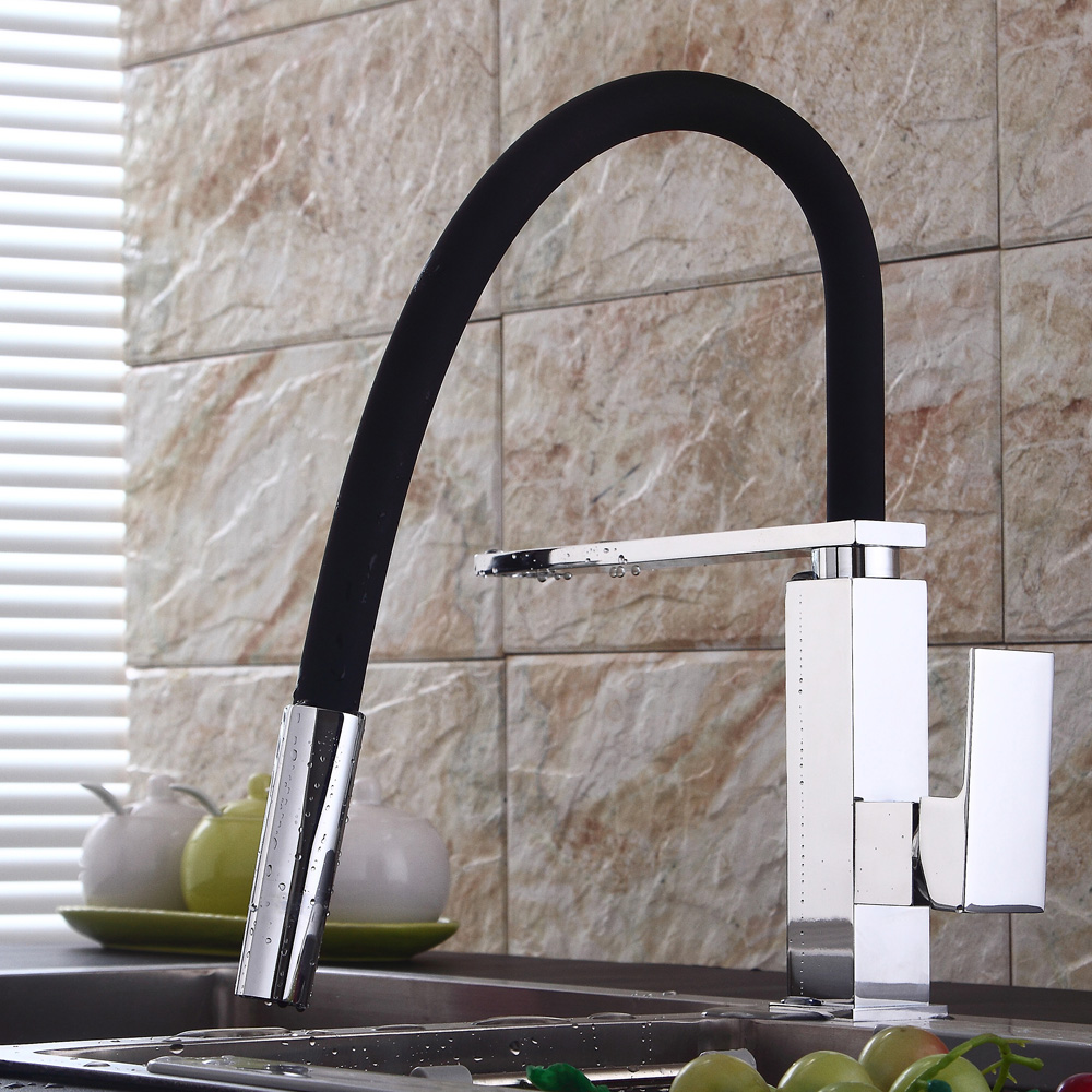 bakala kitchen faucet mixer tap brushed nickel/chrome/orb single hand kitchen tap mixer brass black pvc hose br-9204l