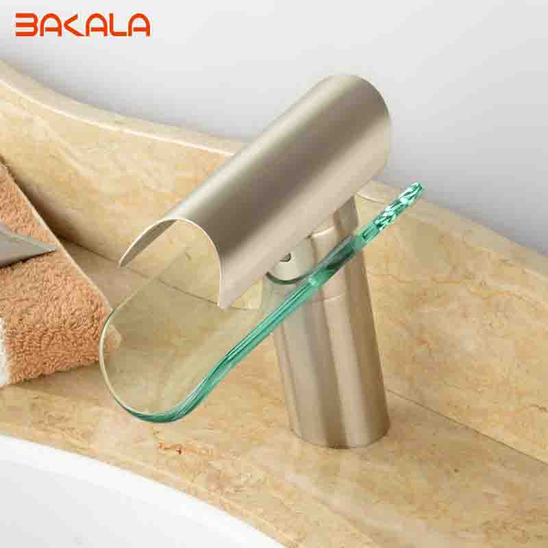 bakala modern waterfall brushed nickel glass bathroom basin faucet mix tap sink faucet lh-8022n