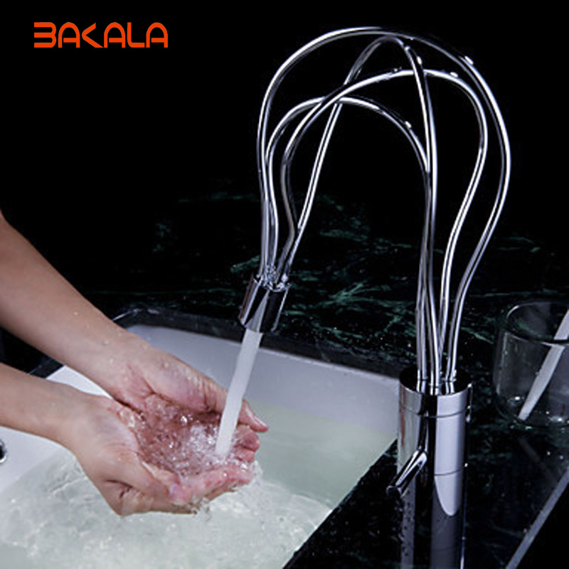 bakala multiple copper tube rotary kitchen faucet basin and cold basin art nest contemporary chrome brass centerset faucet