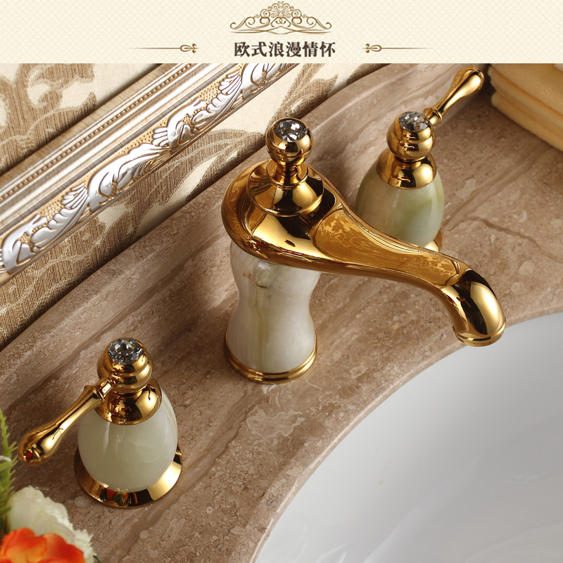 bakala natural jade brass gold 3 holes bathroom taps and cold antique wash basin faucet b-6668