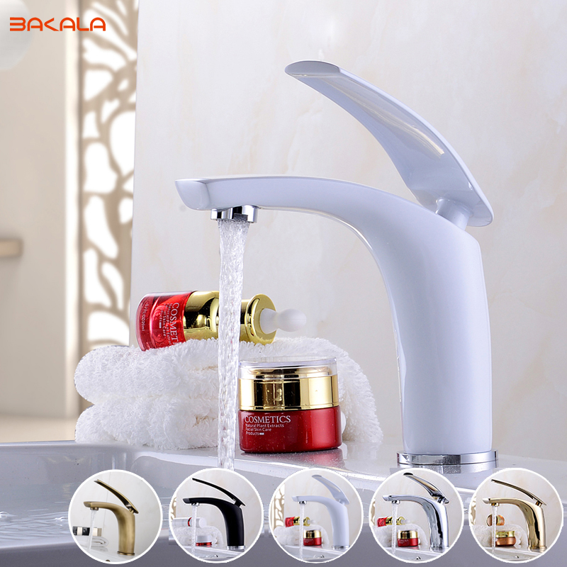 bakala new arrivals white color tall& short bathroom faucet bathroom basin mixer tap with and cold sink faucet br-1527