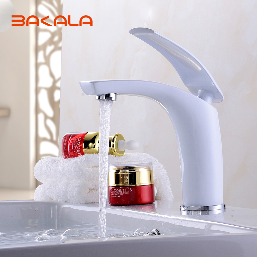 bakala new arrivals white color tall& short bathroom faucet bathroom basin mixer tap with and cold sink faucet br-1527