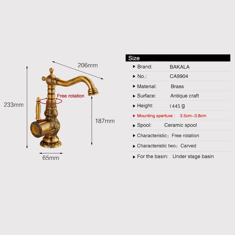 bakala new arrivel deck mounted single handle bathroom sink mixer faucet/crane/ tap antique brass and cold water