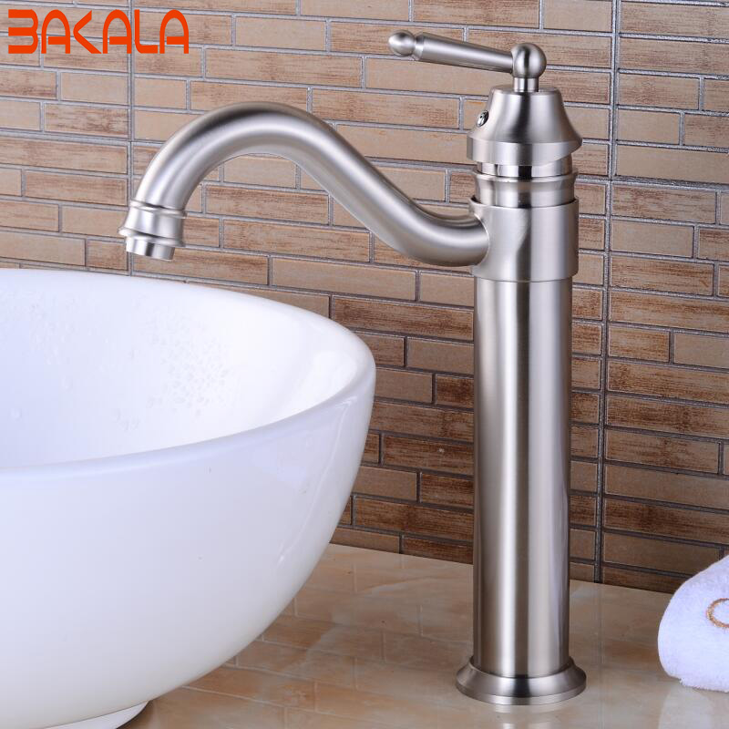 bakala nickle brushed single handle brass centerset bathroom sink faucet nickle basin faucet - whole gz-8018c