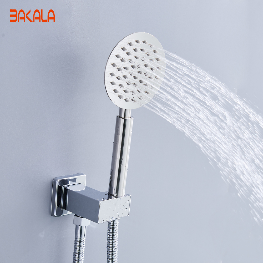 bakala round/square sus304 stainless steel shower head with wall connector &1.5m hoses set water saving handheld sprayer